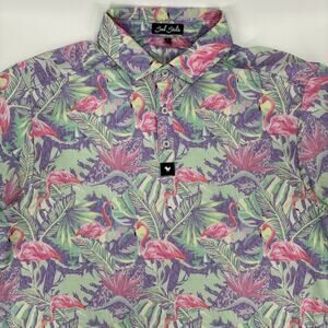 Bad Birdie Polo Shirt Mens Large Mingos Flamingos Golf Performance Preppy AOP